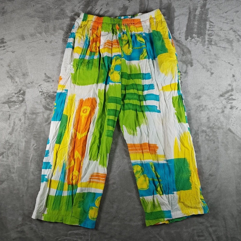 Vintage Jams World Pants Womens Large Floral Abstract Wide Leg Colorful 00499